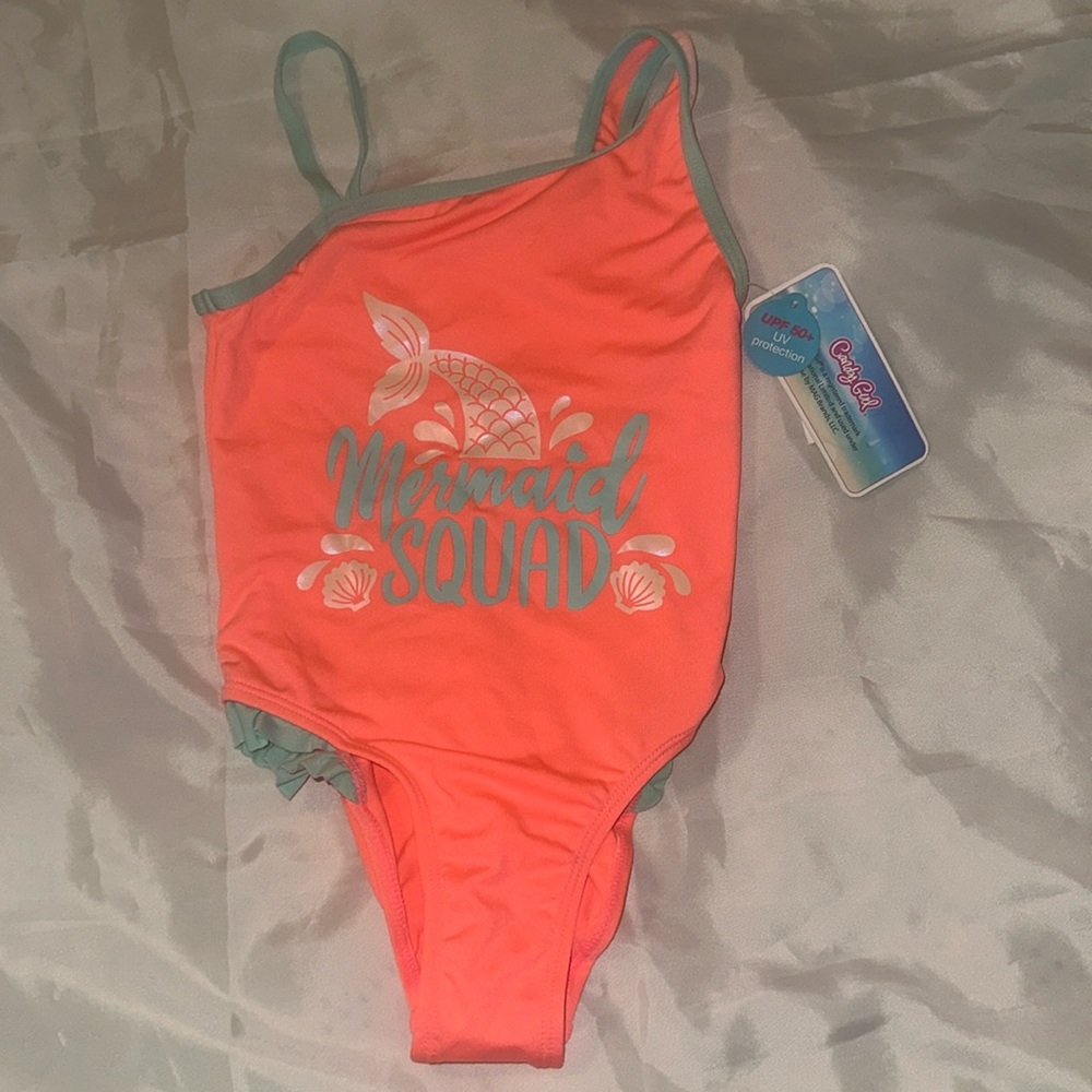 Candy Girl Mermaid Squad One Piece 6 6X orange teal bathing suit Swimsuit NWT